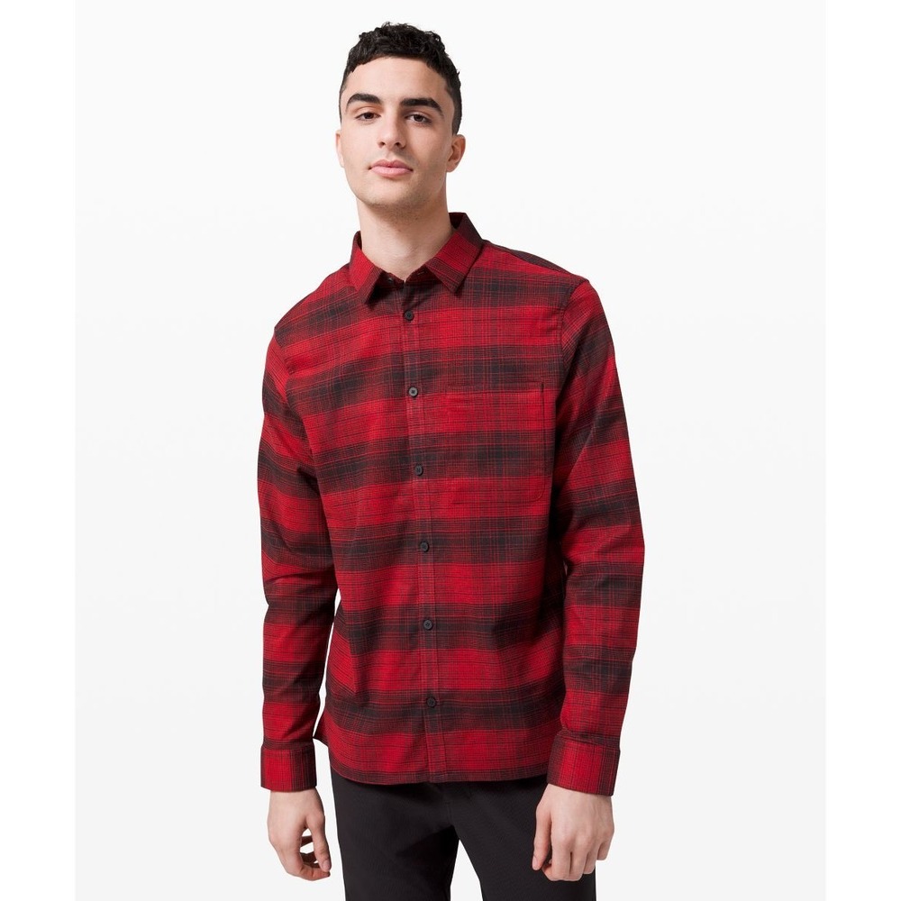 Lululemon Masons Peak Flannel Long Sleeve Shirt Red Black Plaid Mens M